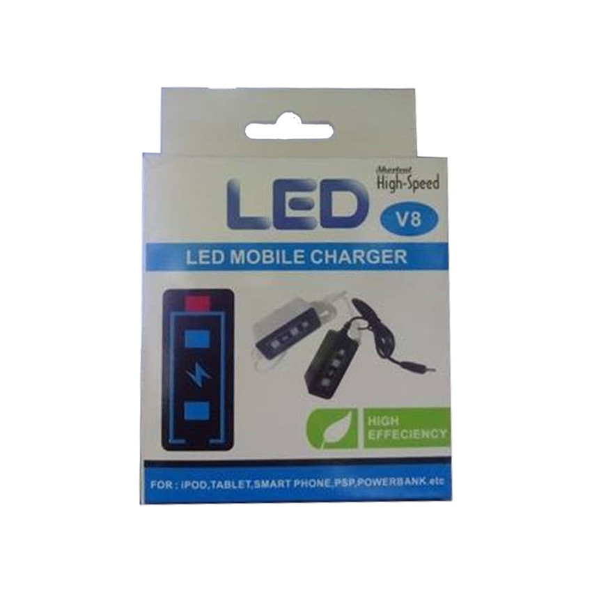 QSmart - Φορτιστής Kινητού LED με Ενσωματωμένο Καλώδιο Micro USB V8 1.15cm - Χρώμα: Άσπρο