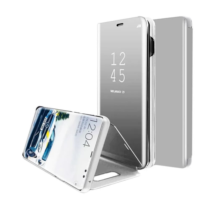 Θήκη Clear View Stand για Huawei Y7 2018 - Χρώμα: Ασημί