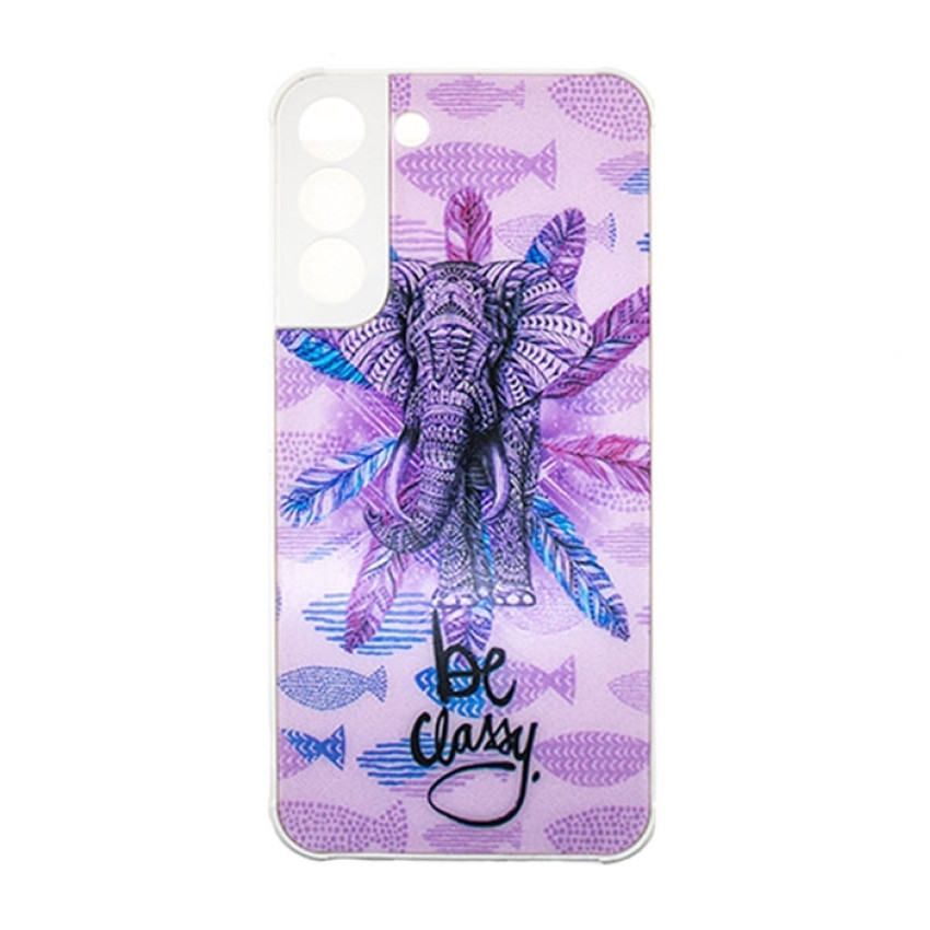 Plastic Back Case with Patterns for Samsung Galaxy S22 Plus - Color: Purple with Elephant