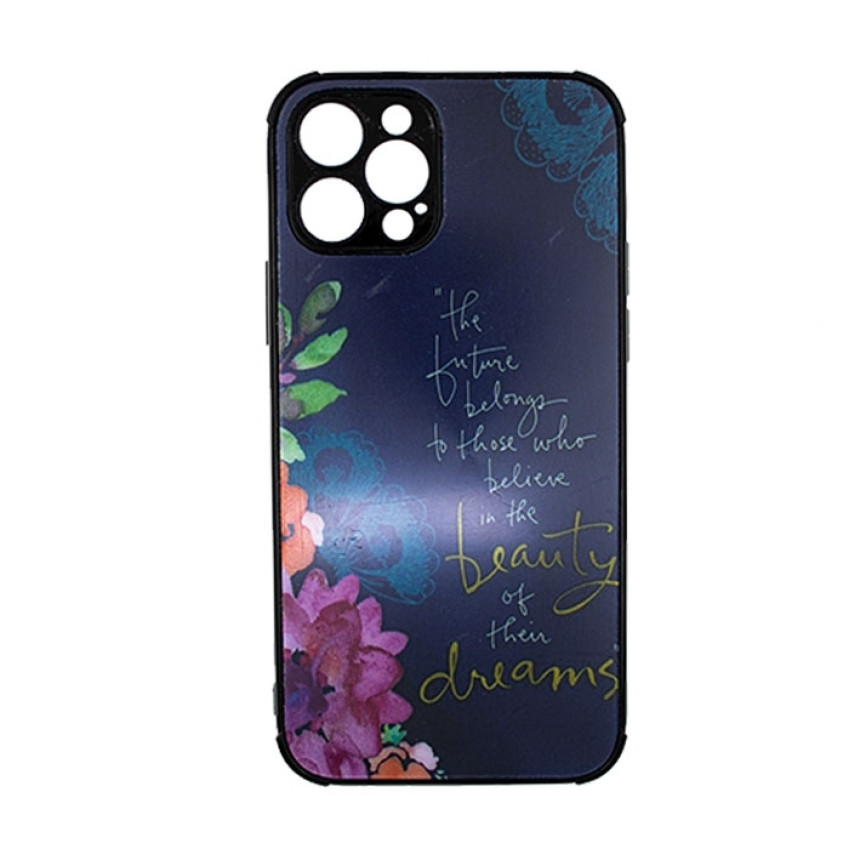 Θήκη Πλάτης Πλαστική με Σχέδια για Apple iPhone 12 Pro - Χρώμα: Ναυτικό Μπλε με Λουλουδάκια
