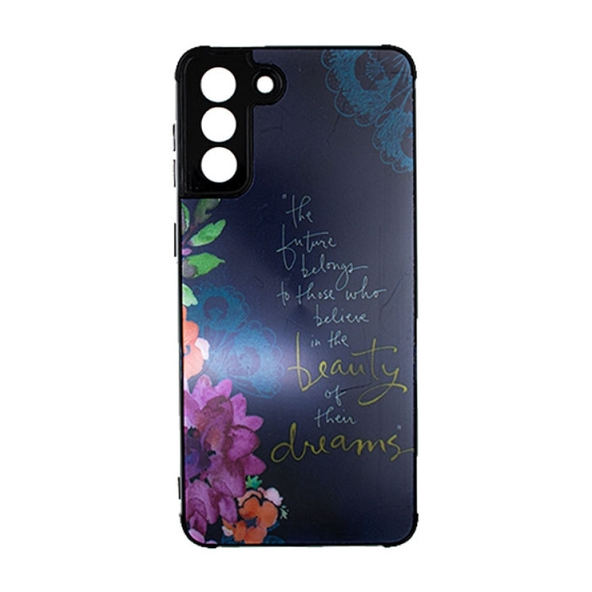 Θήκη Πλάτης Πλαστική με Σχέδια για Samsung Galaxy S21 Plus - Χρώμα: Ναυτικό Μπλε με Λουλουδάκια