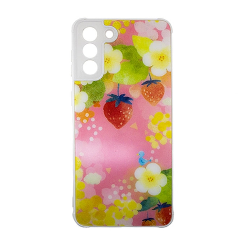 Θήκη Πλάτης Πλαστική με Σχέδια για Samsung Galaxy S21 Plus - Χρώμα: Ροζ με με Φραουλίτσες