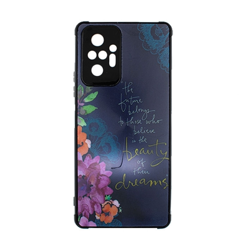 Θήκη Πλάτης Πλαστική με Σχέδιο για Xiaomi Redmi Note 10 Pro - Χρώμα: Ναυτικό Μπλε με Λουλουδάκια