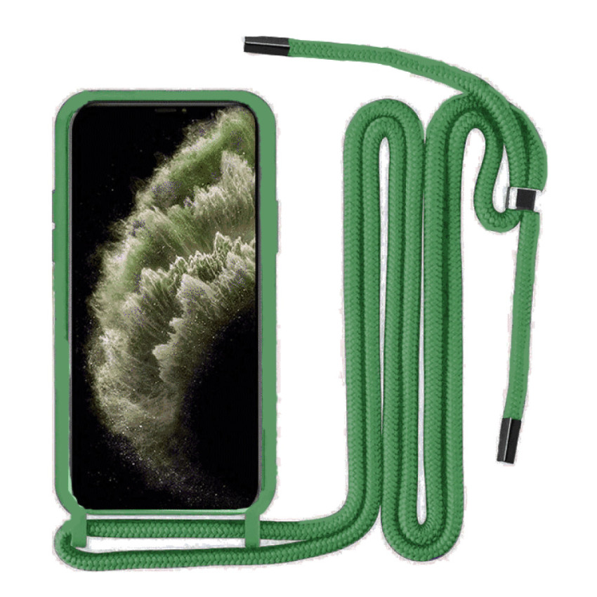 Θήκη Πλάτης Σιλικόνης με Λουράκι για Apple iPhone 16 Pro Max - Χρώμα: Σκούρο Πράσινο
