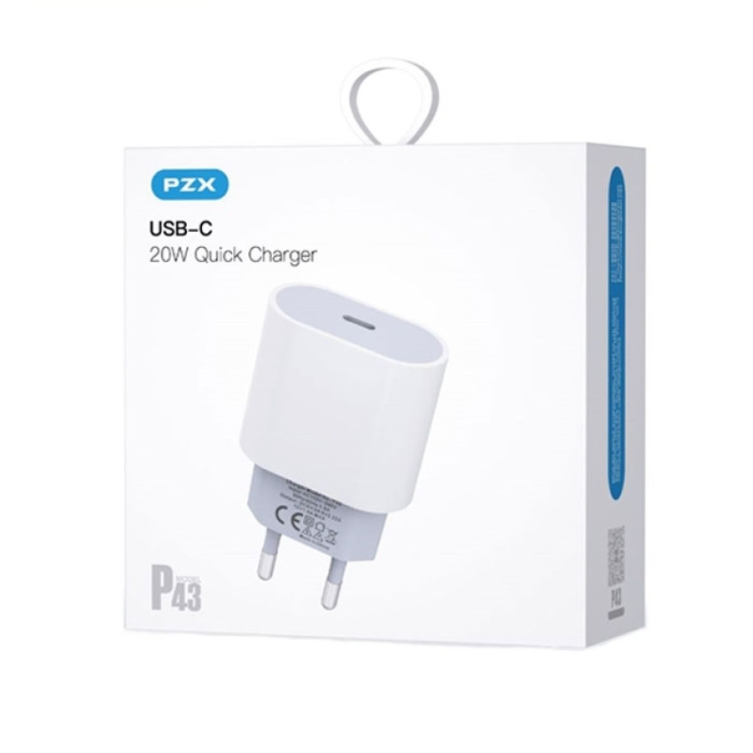 PZX P43 Super Fast Charging Φορτιστής SmartPhone με 1 θύρα Type-C 20W - Χρώμα: Λευκό