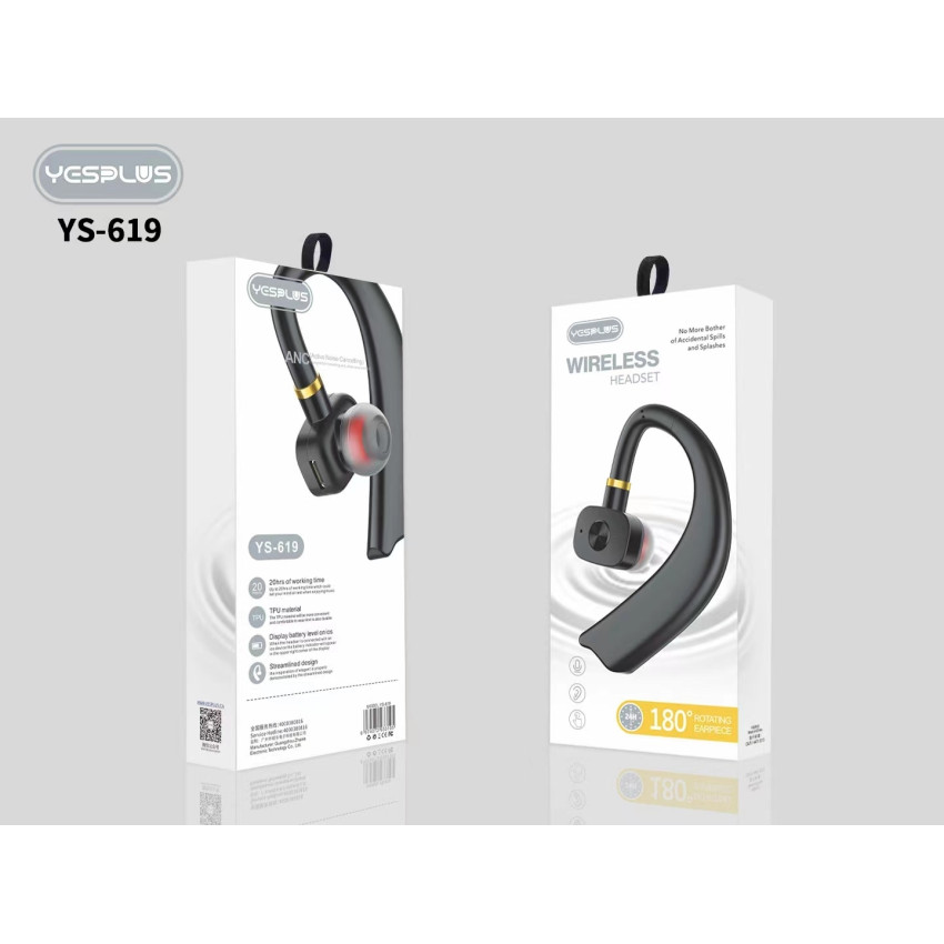 YESPLUS YS-619 Business Ασύρματο Bluetooth Ακουστικό - Χρώμα: Μαύρο