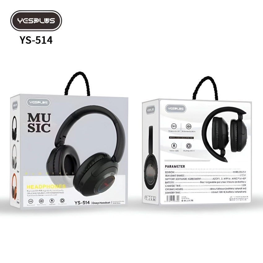 YESPLUS YS-514 Ασύρματα Bluetooth V5.1 Ακουστικά Super Bass - Χρώμα: Μαύρο