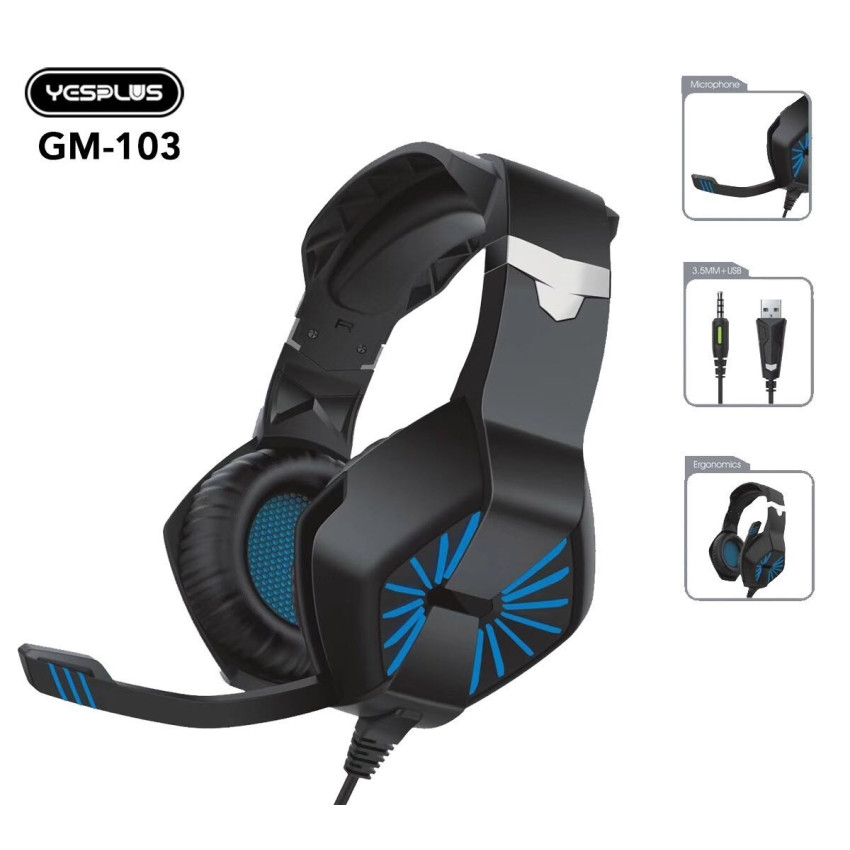 YESPLUS GM-103 Ασύρματα Bluetooth LED Gaming Ακουστικά - Χρώμα: Μαύρο
