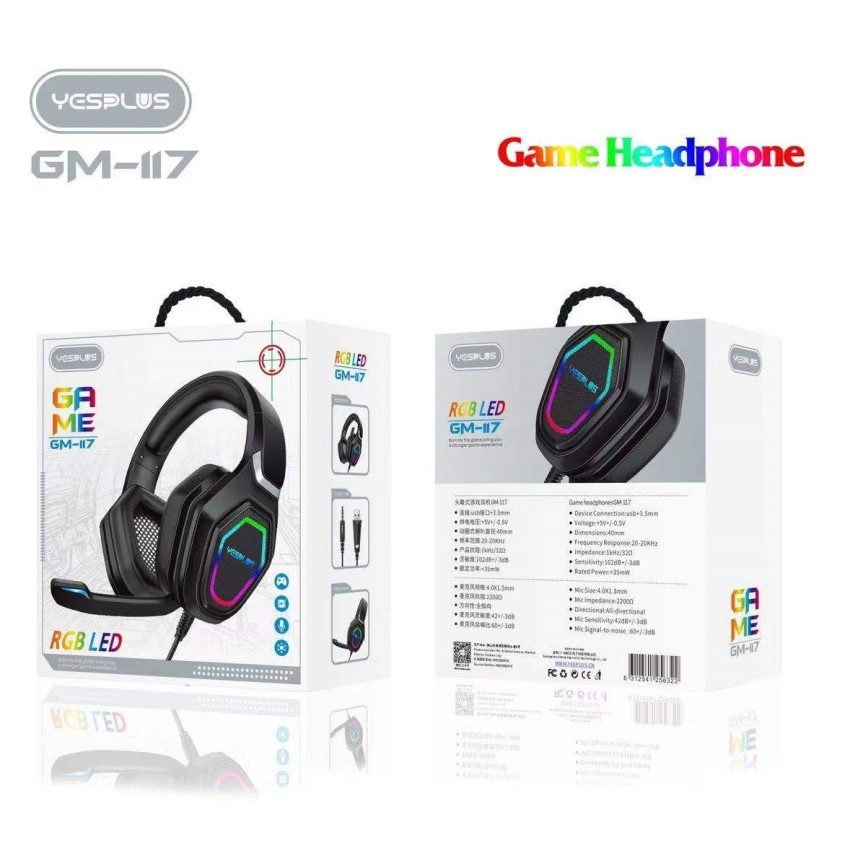 YESPLUS GM-117 Ασύρματα Bluetooth LED Gaming Ακουστικά - Χρώμα: Μαύρο
