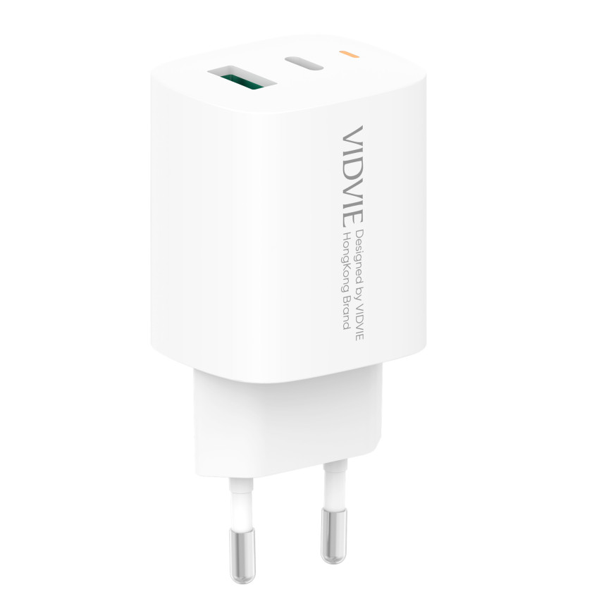 VIDVIE PLE248i PD 20W Φορτιστής με 1 Θύρες USB-A & 1 Θύρες USB-C & Καλώδιο USB-A σε Lightning - Χρώμα: Λευκό