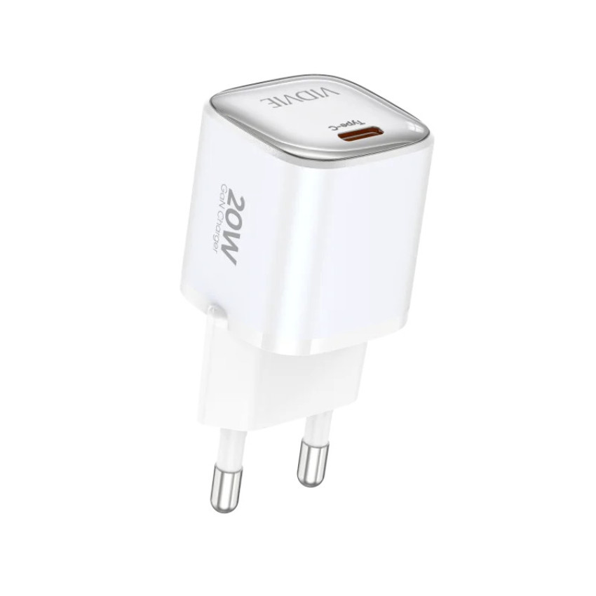 VIDVIE PLE256C&C PD 20W Φορτιστής GaN με 1 Θύρες USB-C & Καλώδιο Type-C σε Type-C - Χρώμα: Λευκό
