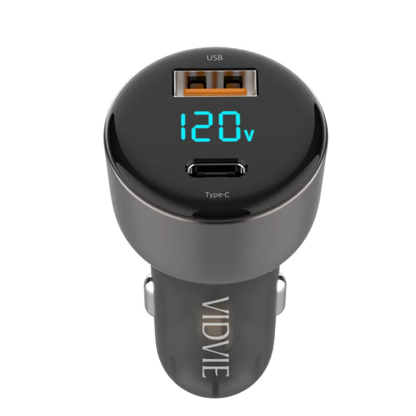 VIDVIE CC521C Φορτιστής Αυτοκινήτου με 27W Θύρα USB-A & 45W Θύρα USB Type-C Χωρίς Καλώδιο - Χρώμα: Μαύρο