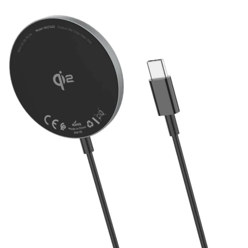 VIDVIE WLC1422 Ασύρματος Φορτιστής 15W (Qi Pad) & Καλώδιο USB-C - Χρώμα: Σκούρο Γκρι
