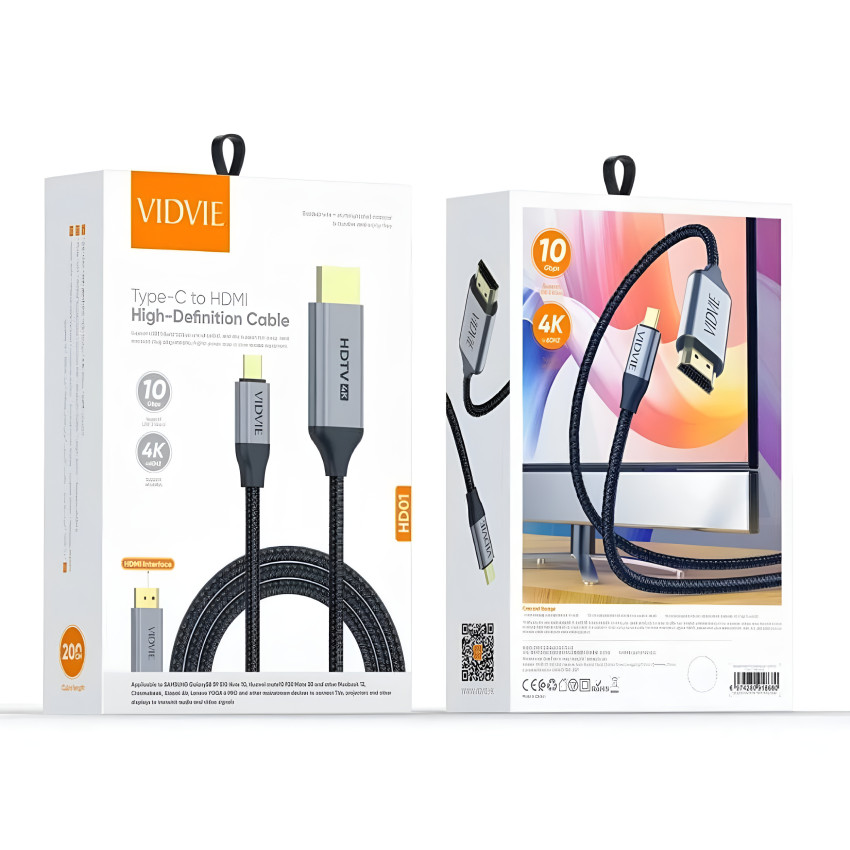 VIDVIE HD01 Καλώδιο Type-C σε HDMI 2.0 Cable 4K Resolution 60hz 2m - Χρώμα: Σκούρο Γκρι