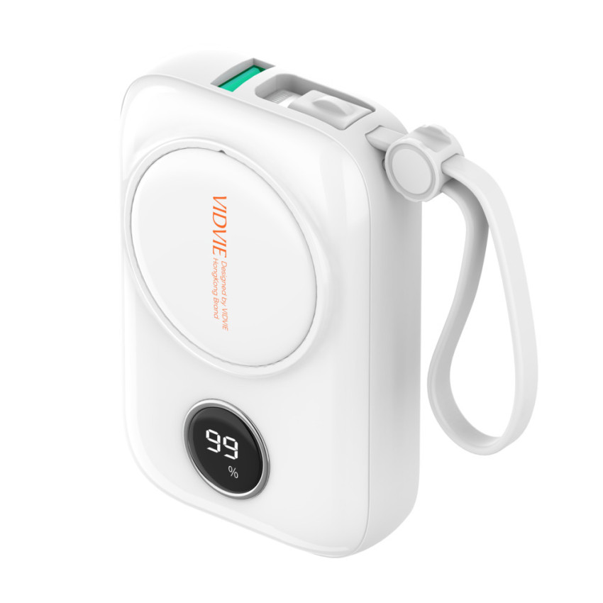VIDVIE PB776 PowerBank 10000mAh 20W με Θύρα USB-A & Καλώδιο Type-C & Lightning - Χρώμα: Λευκό