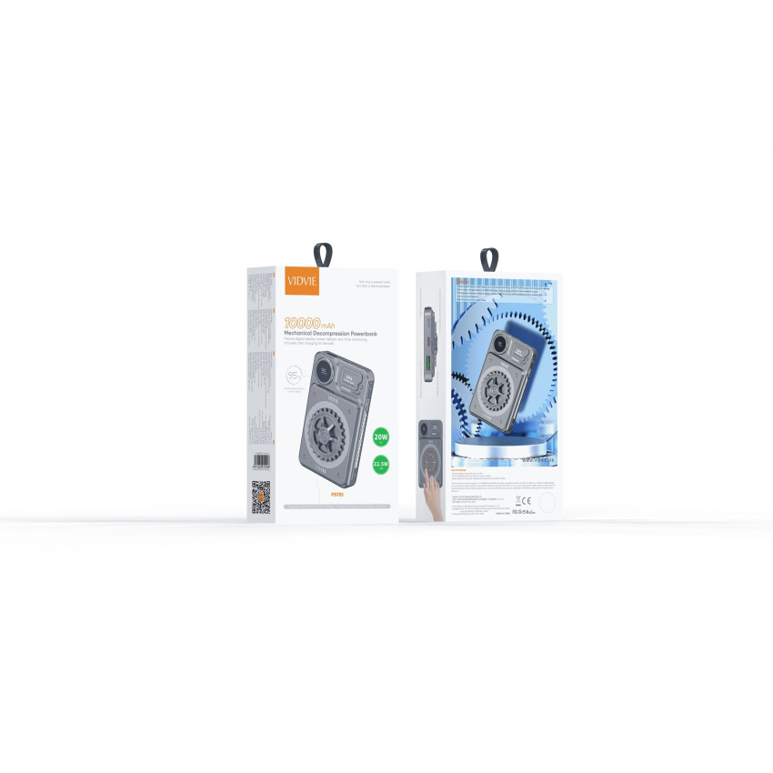 VIDVIE PB785 PowerBank 10000mAh 20W με Θύρα USB-A & 2x Θύρες USB Type-C & USB Lightning - Χρώμα: Γκρι