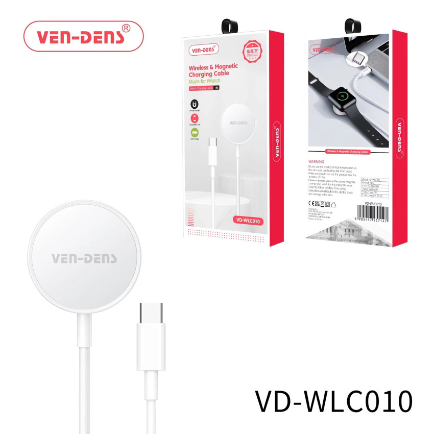 VEN-DENS VD-WLC009 Μαγνητικός Ασύρματος Φορτιστής με Καλώδιο USB-A για Apple Watch 3W - Χρώμα: Λευκό