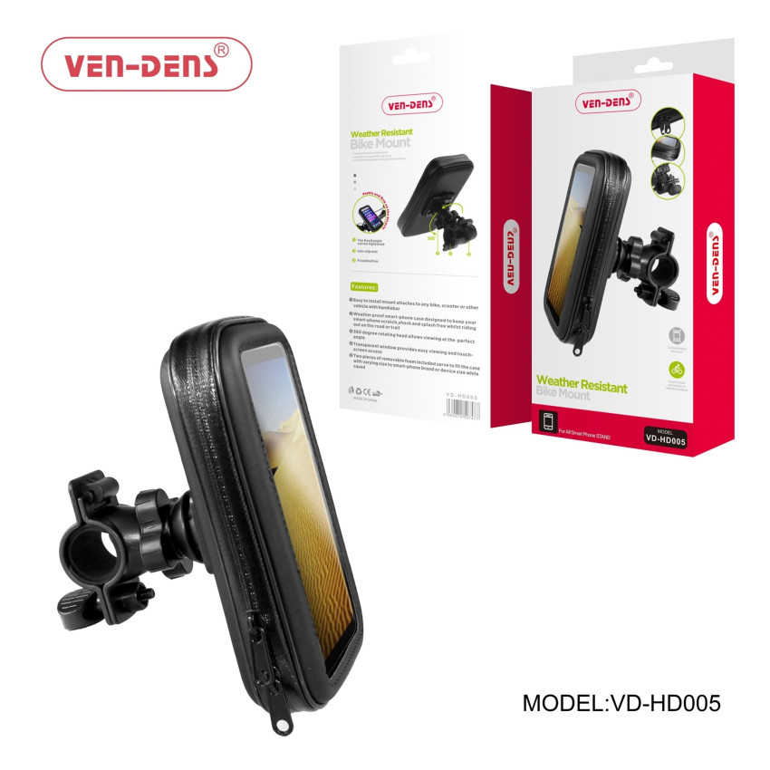VEN-DENS VD-HD005 Αδιάβροχη 6.3" Θήκη Ποδηλάτου Weather Resistant Bike Mount 360° - Χρώμα: Μαύρο