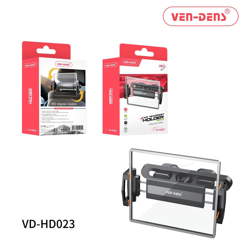 VEN-DENS VD-HD023 Βάση Tablet & Κινητού Αυτοκινήτου με Ρυθμιζόμενα Άγκιστρα - Χρώμα: Μαύρο