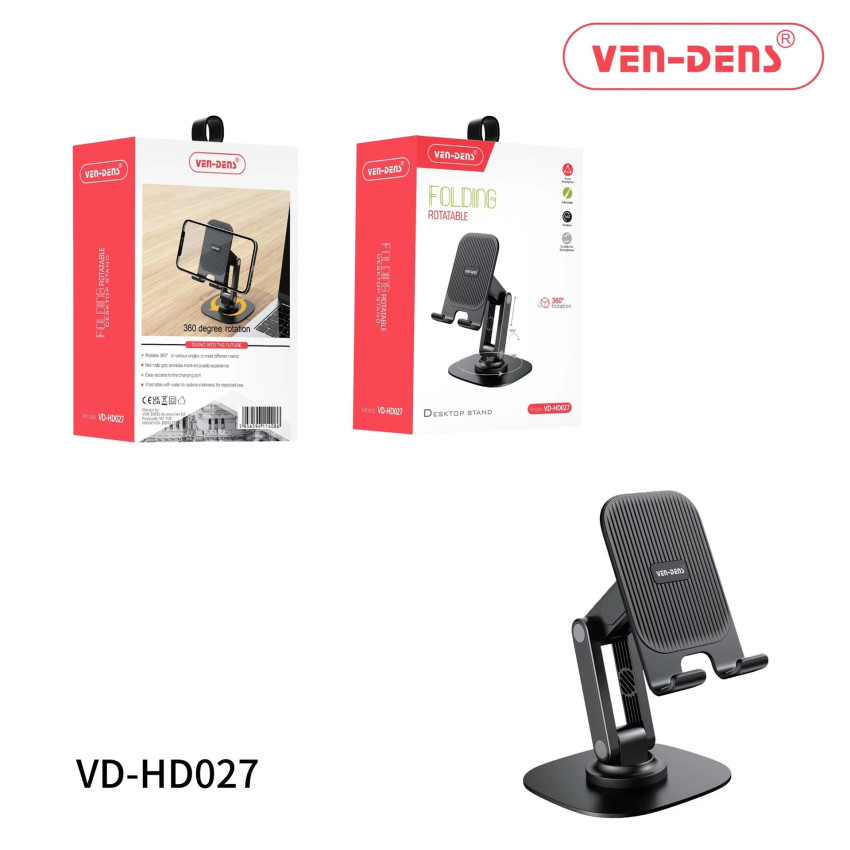 VEN-DENS VD-HD027 Αναδιπλούμενη Επιτραπέζια Βάση Γραφείου για Κινητά & Tablet - Χρώμα: Μαύρο