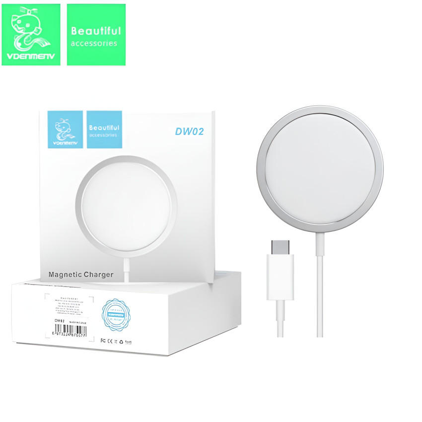 VDENMENV DW02 Ασύρματος Φορτιστής 15W με Καλώδιο Type-C – Χρώμα: Λευκό