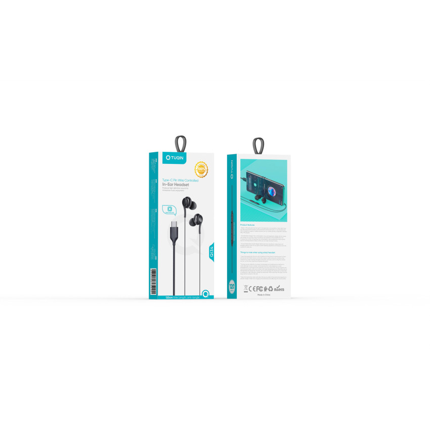 TUQIN QI34 Handsfree Ακουστικά με Βύσμα Type-C με Κουμπιά Ελέγχου Έντασης - Χρώμα: Μαύρο