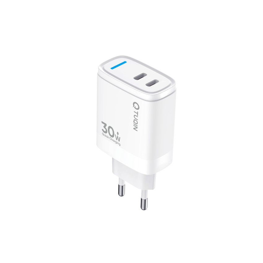 TUQIN QE59-C&i 30W Φορτιστής με 2xΘύρες USB-C & Καλώδιο Type-C σε Lightning Γρήγορης Φόρτισης 1m - Χρώμα: Λευκό