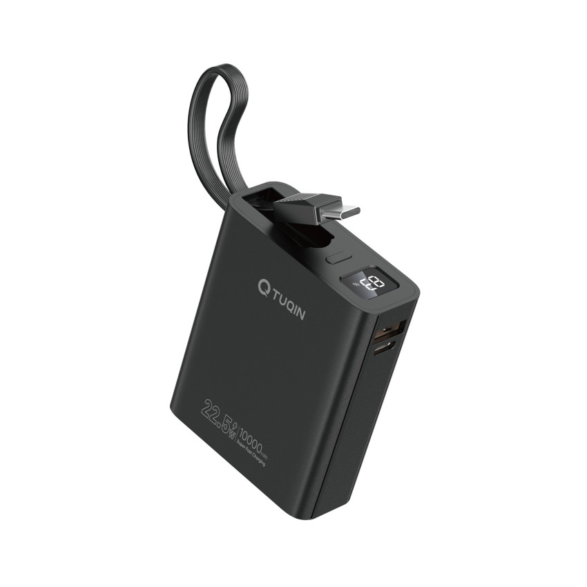 TUQIN QP22 PowerBank 10000mAh 22.5W με Γρήγορη Φόρτιση με 1x Θύρα USB-A & 1x Θύρα Type-C & Καλώδιο Type-C - Χρώμα: Μαύρο