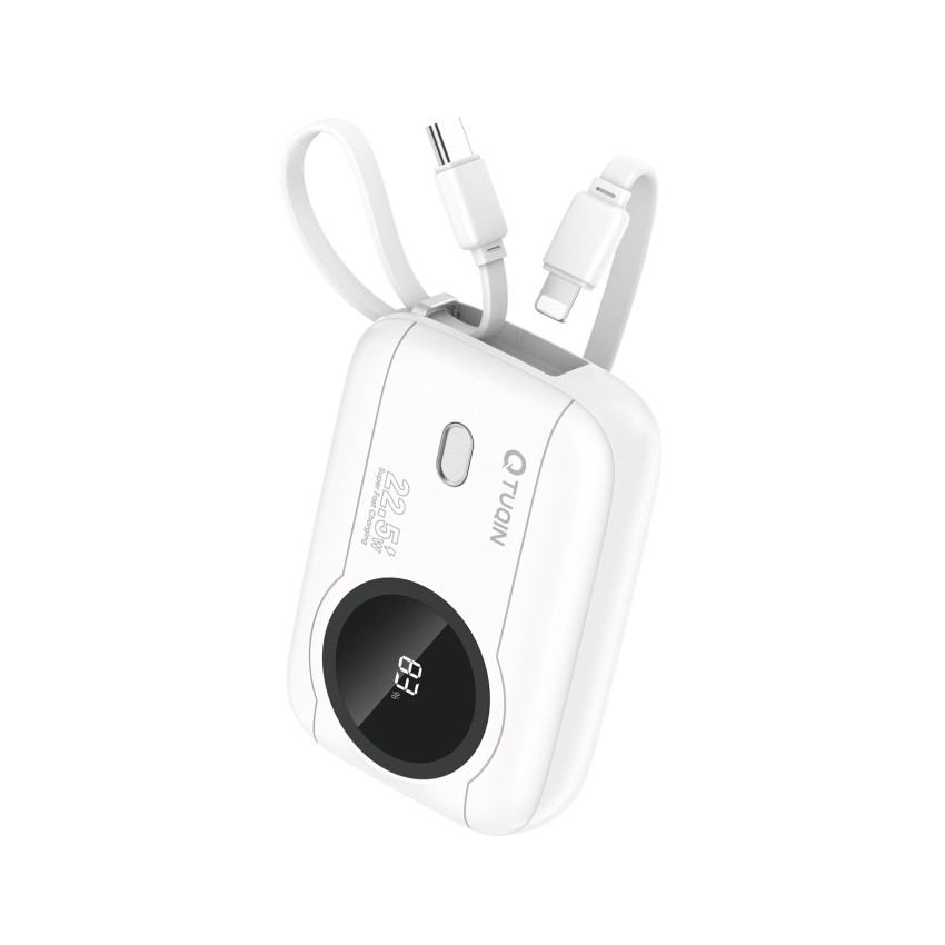 TUQIN QP23 PowerBank 10000mAh 22.5W με Γρήγορη Φόρτιση με 2 Καλώδια Type-C & Lightning - Χρώμα: Λευκό