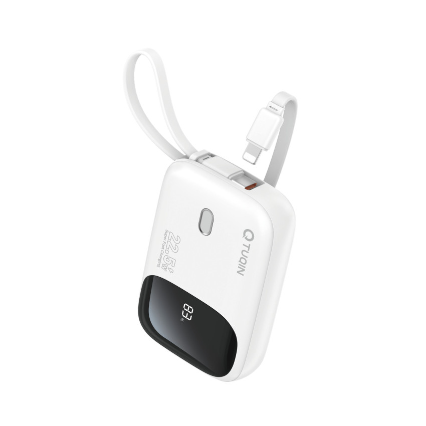 TUQIN QP24 PowerBank 10000mAh 22.5W με Γρήγορη Φόρτιση με 2 Καλώδια Type-C & Lightning - Χρώμα: Λευκό