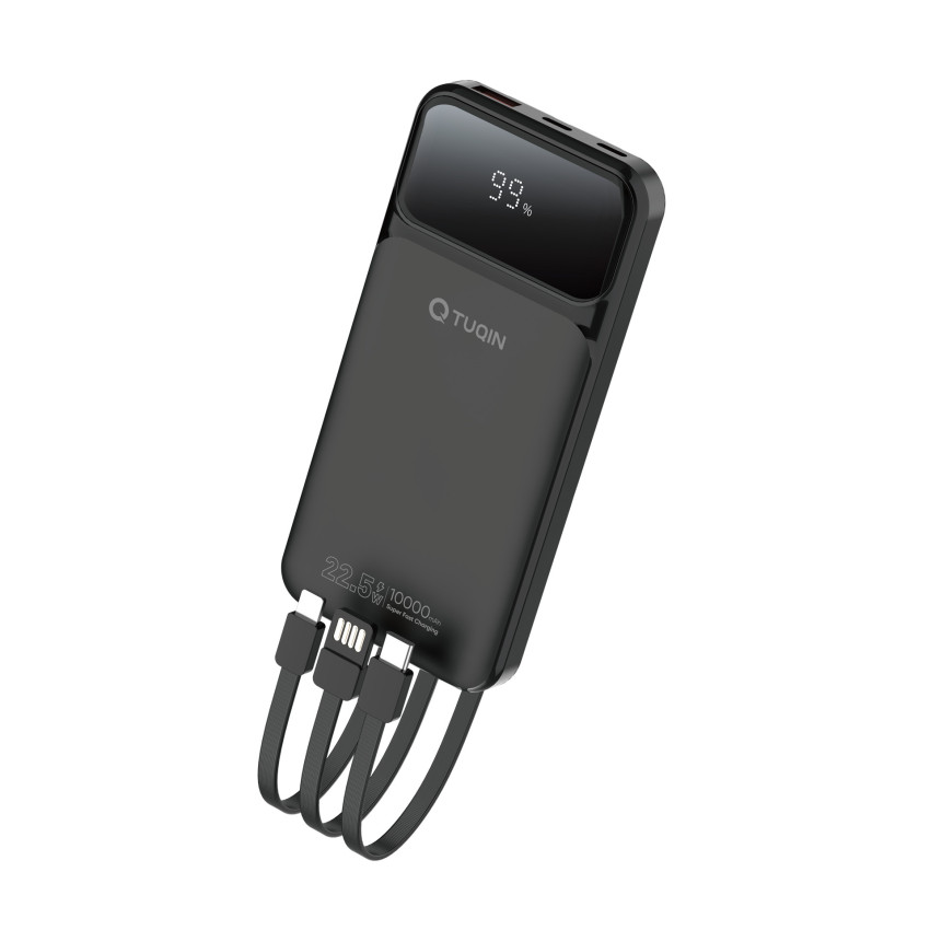 TUQIN QP28 PowerBank 10000mAh 22.5W με Γρήγορη Φόρτιση με 3x Θύρες & Καλώδιο Type-C - Lightning - USB-A - Χρώμα: Μαύρο