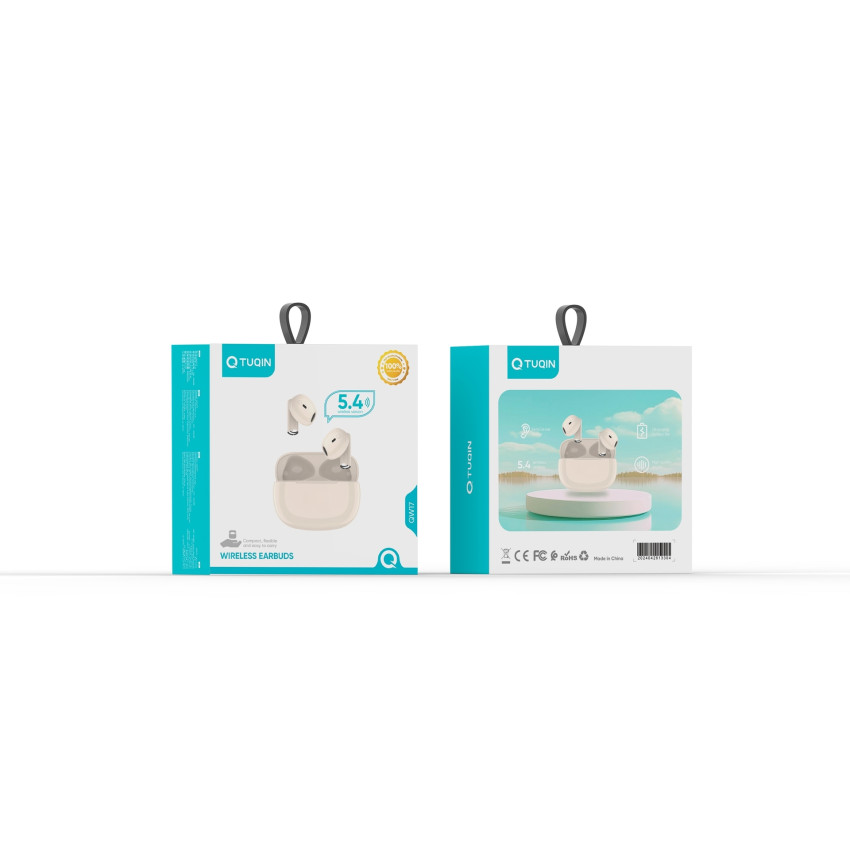 TUQIN QW17 Airpods Ασύρματα Bluetooth Ακουστικά με Αντοχή στον Ιδρώτα & Θήκη Φόρτισης - Χρώμα: Μπεζ