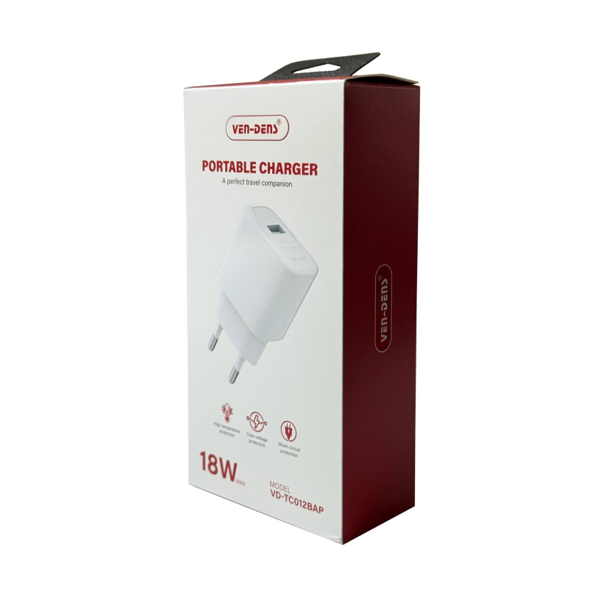 VEN-DENS VD-TC012BAP Φορτιστής Κινητού με Θύρα USB-A 18W - Χρώμα: Λευκό