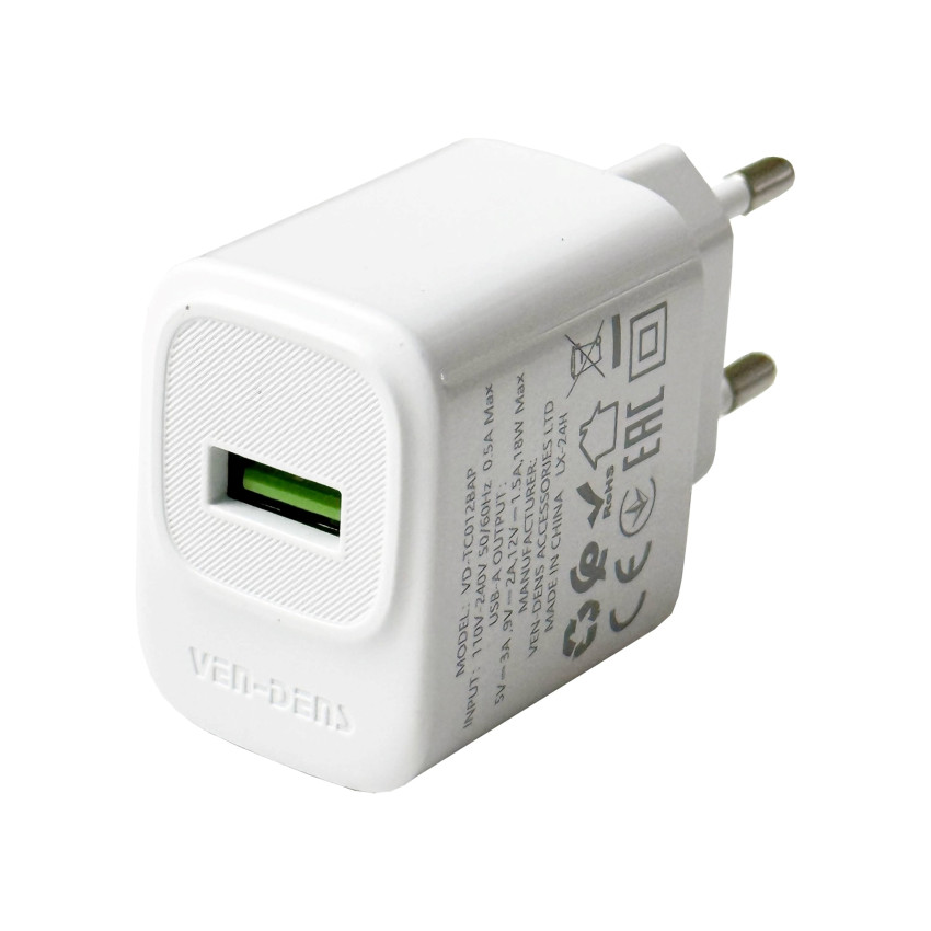 VEN-DENS VD-TC012BAP Φορτιστής Κινητού με Θύρα USB-A 18W - Χρώμα: Λευκό
