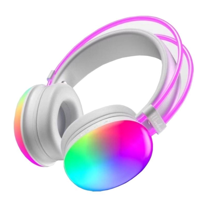 O-LONNIE YDM80 Ενσύρματα - Ασύρματα Bluetooth Ακουστικά με Φωτισμό RGB & Θύρα Φόρτισης Type-C - Λευκό / Ροζ