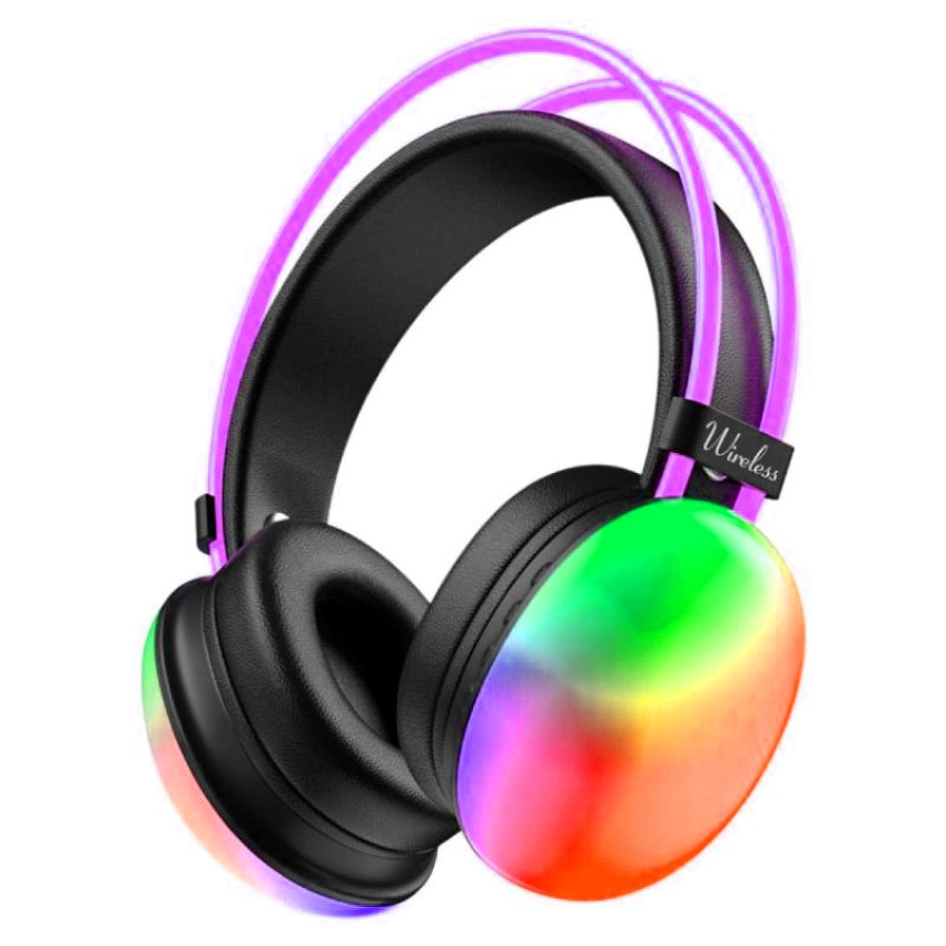 O-LONNIE YDM80 Ενσύρματα - Ασύρματα Bluetooth Ακουστικά με Φωτισμό RGB & Θύρα Φόρτισης Type-C - Μαύρο / Μωβ