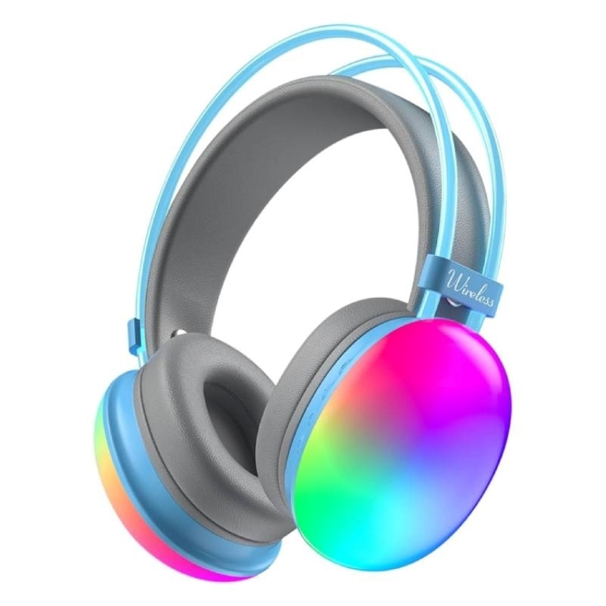 O-LONNIE YDM80 Ενσύρματα - Ασύρματα Bluetooth Ακουστικά με Φωτισμό RGB & Θύρα Φόρτισης Type-C - Ανοιχτό Γκρι / Γαλάζιο