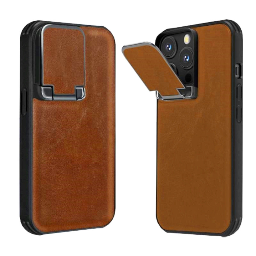 PIBLUE PL70 Θήκη Πλάτης Business Leather Anti-Fall Clamshell Lens Phone Case για Apple IPhone 16 - Χρώμα: Καφέ