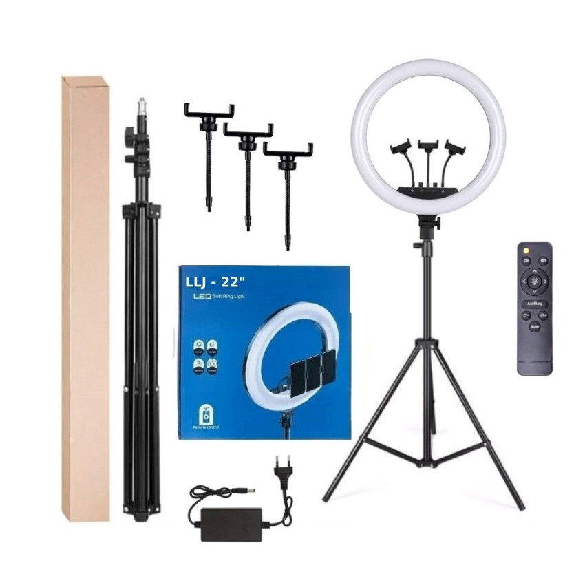LJJ-22 56cm Light με Τρίποδο Δαπέδου & Βάση για Κινητό & Τηλεχειριστήριο 22" Inches - Χρώμα: Μαύρο