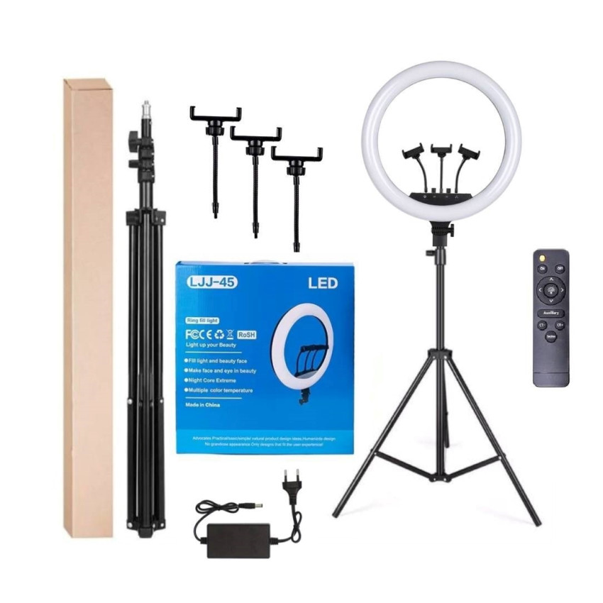 LJJ-45 45cm Light με Τρίποδο Δαπέδου & Βάση για Κινητό & Τηλεχειριστήριο 18" Inches - Χρώμα: Μαύρο