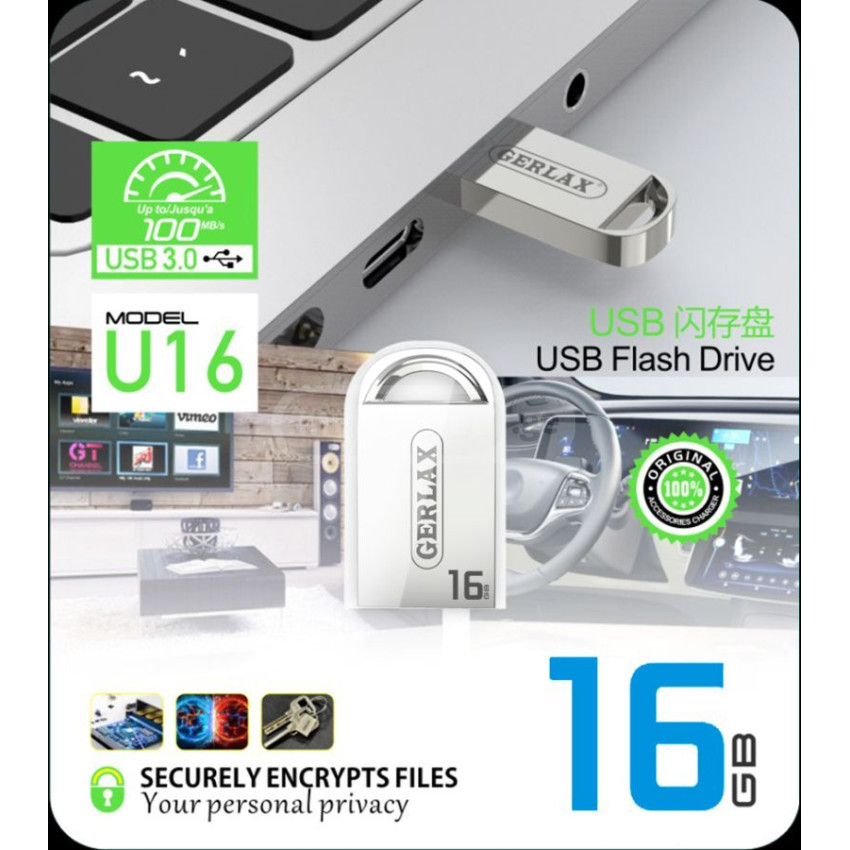 GERLAX U16 USB Flash Stick USB 3.0 16GB - Χρώμα: Ασημί
