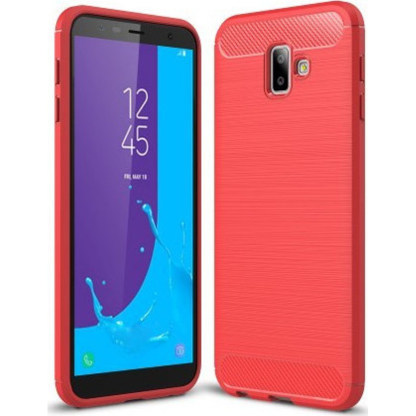 Θήκη Πλάτης Σιλικόνης Carbon για Samsung Galaxy J6 Plus - Χρώμα: Κόκκινο
