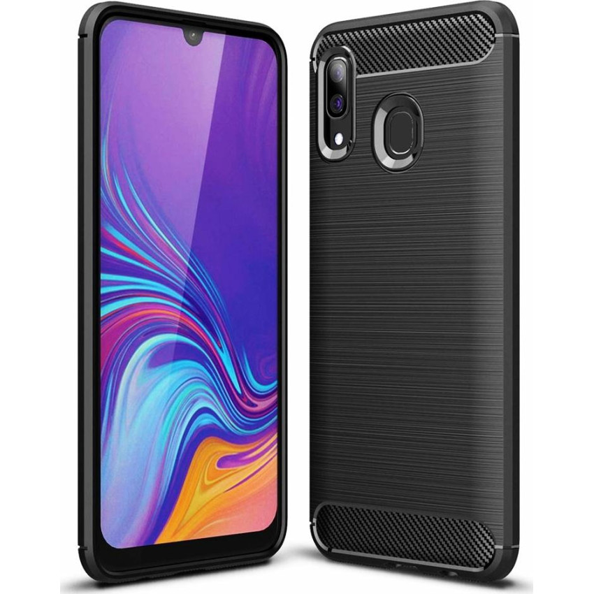 Θήκη Πλάτης Σιλικόνης Carbon για Samsung Galaxy A20/A30 - Χρώμα: Μαύρο