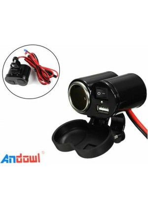 Andowl Q-A47 Waterproof Charger for Motorcycle for Phones with 1xUSB & 1xΑναπτήρα Ports - Color: Black
