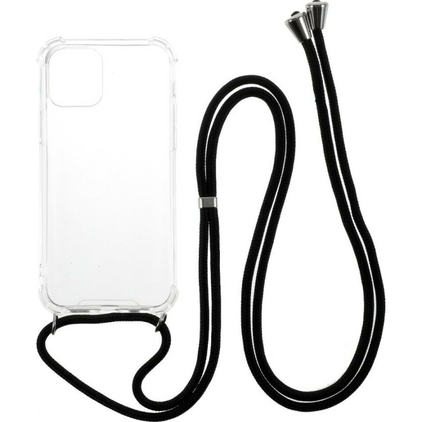 Θήκη Πλάτης Σιλικόνης με Μαύρο Λουράκι για Apple iPhone 14 Pro - Χρώμα: Διάφανο