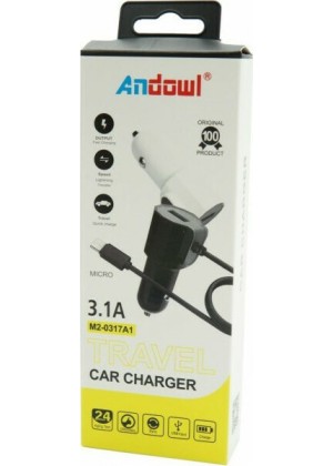 Andowl Car Charger One USB Port with Micro-USB Cable Color: White M2-0317A1