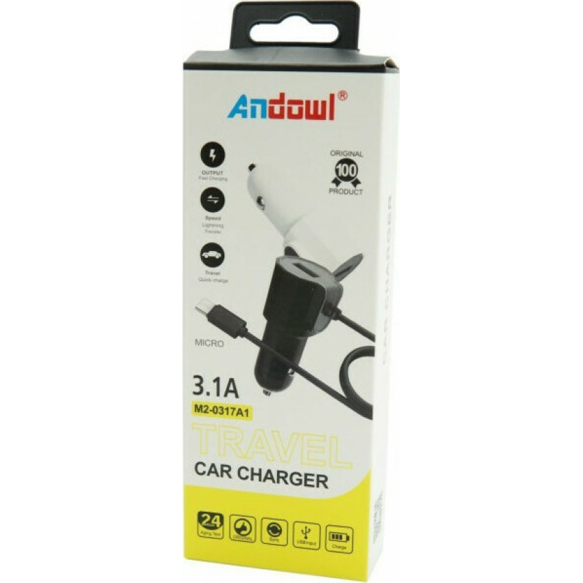 Andowl Φορτιστής Αυτοκινήτου με μία Θύρα USB μαζί με Καλώδιο micro-USB Χρώμα: Λευκό M2-0317A1