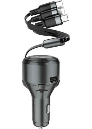 Hoco S27 Tributo Car Charger Total Current 2.4A with USB Port and Cable 3 in 1 Micro-USB / Type-C / Lighting Color: Silver