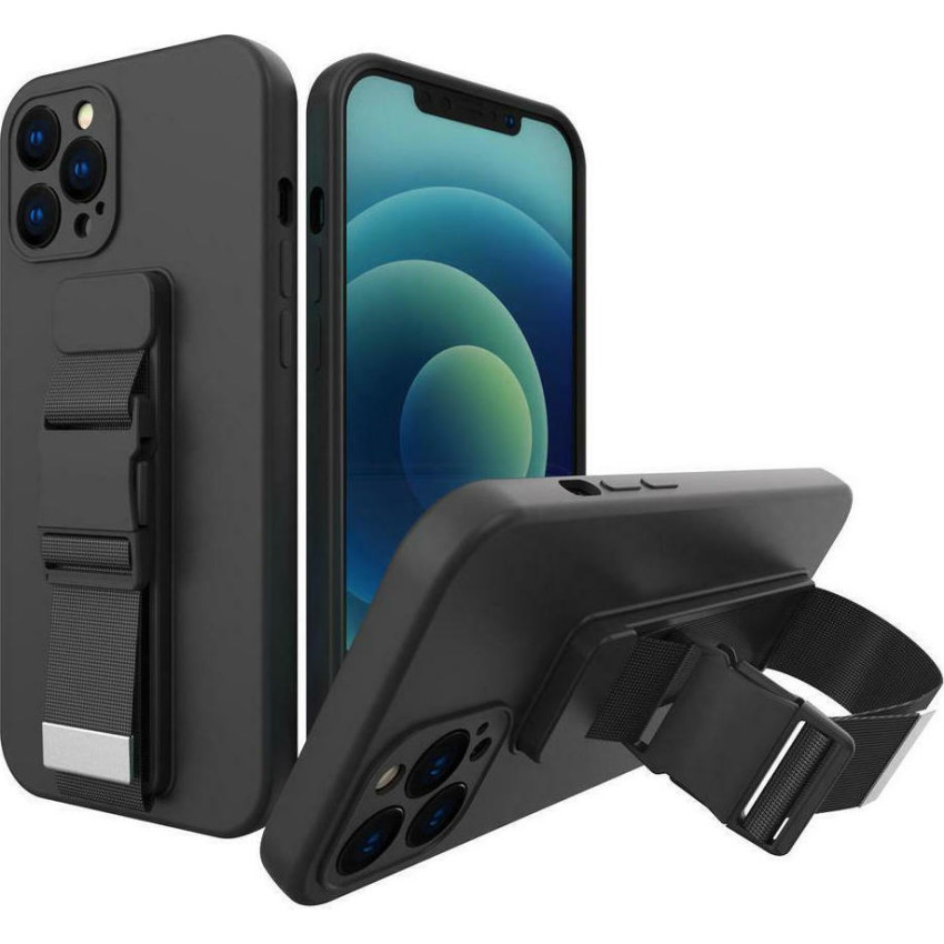 Θήκη Σιλικόνης Πλάτης με Ζώνη για iPhone 13 Pro Max - Χρώμα: Μαύρο