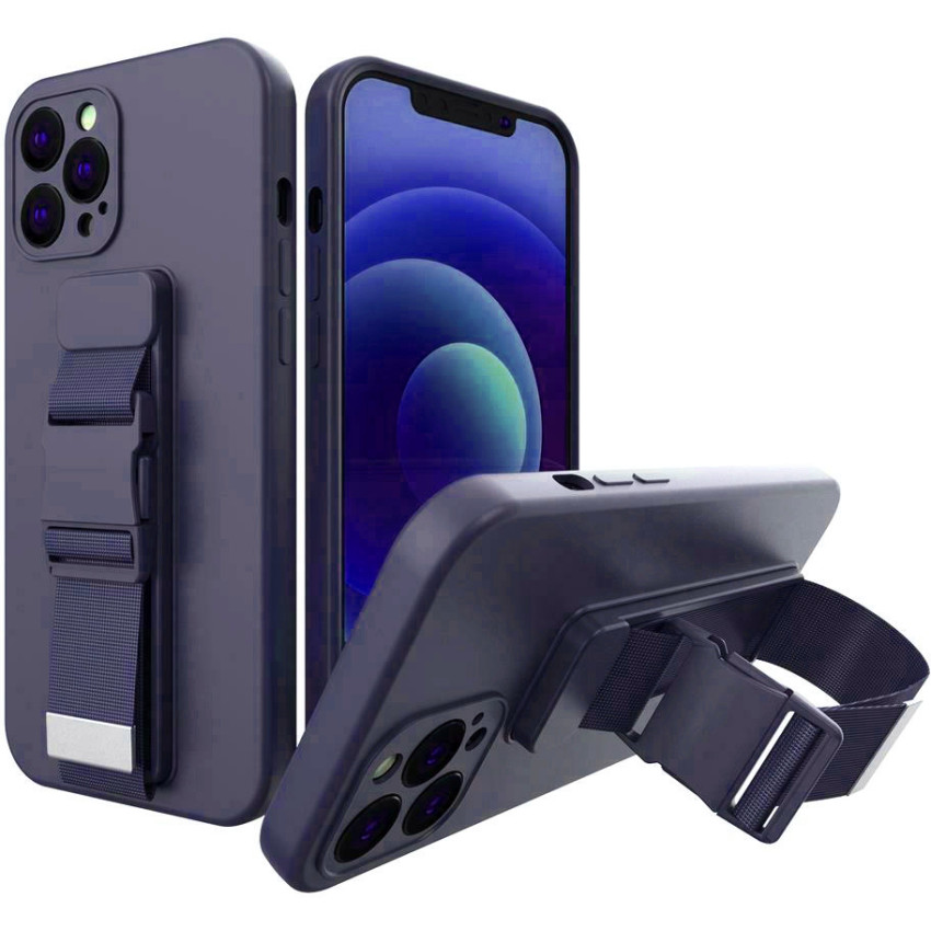 Θήκη Σιλικόνης Πλάτης με Ζώνη για iPhone 13 Pro - Χρώμα: Σκούρο Μπλε